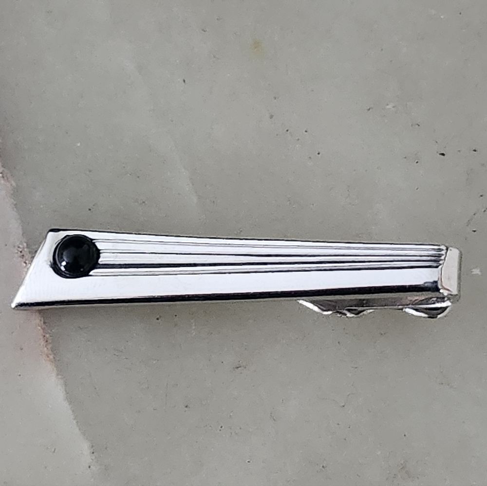 Foster Silver Toned Tie Clip with Black Accent